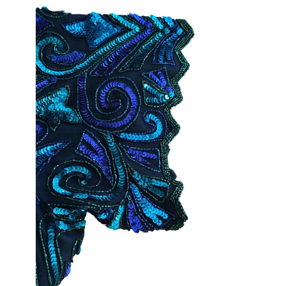 Vintage Laurence Kazar New York Silk Blue Beaded Sequins Sz 5X Party Evening Top - Picture 9 of 12